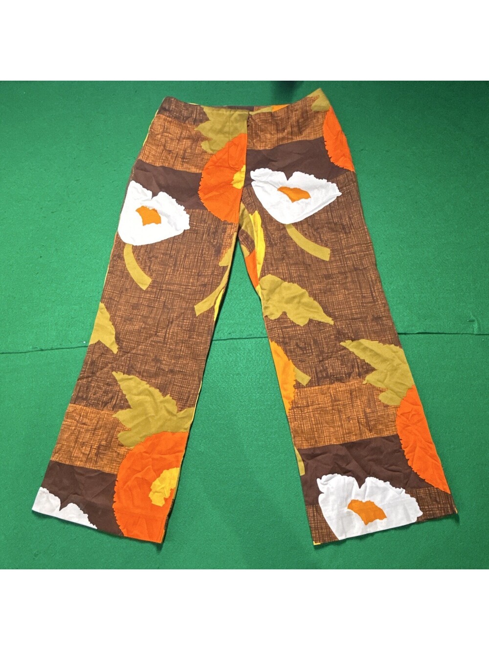Trina Turk Women's Floral Flare Trouser Pants Brown Orange Zip Flat Front 23.5